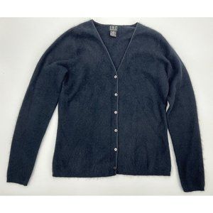 International Concepts Angola Rabbit‎ Hair Button Up Cardigan Sweater Black M